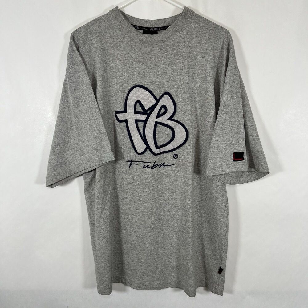 Vintage FUBU The Collection T Shirt Mens Size Large Gray Embroidered Logo